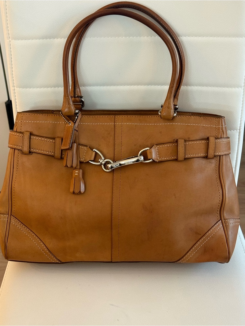 Coach Hampton Tan Leather Satchel Handbag Vintage
